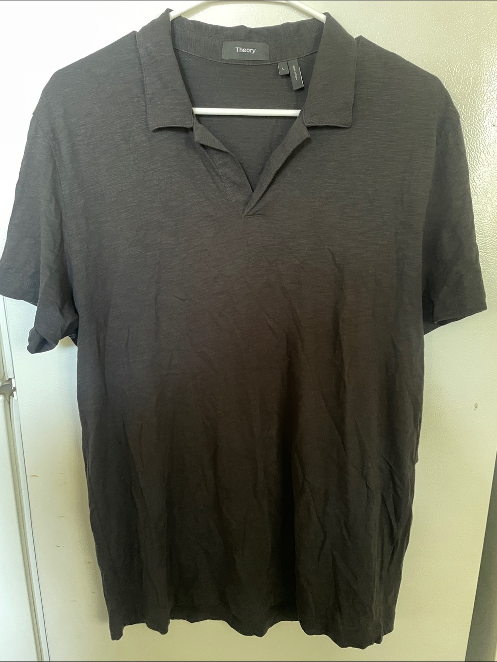 Theory Men's Large 100% Cotton Willem Cosmos Black Short-Sleeve Everyday Polo